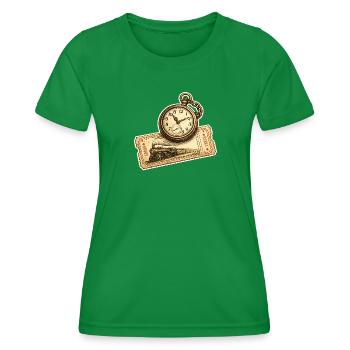 Historische Uhr Lokomotive - Frauen Funktions-T-Shirt - Kelly Green - Vorne - AI Model Female 172 dark (172cm)
