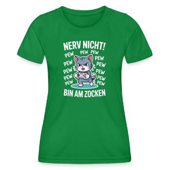 Nerv nicht bin am Zocken Gamer Katze Design - Frauen Funktions-T-Shirt - Kelly Green - Vorne - AI Model Female 172 dark (172cm)