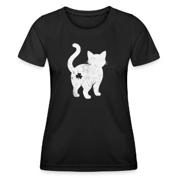 Katzen Silhouette mit Kleeblatt - Frauen Funktions-T-Shirt - Schwarz - Vorne - AI Model Female 172 light (172cm)
