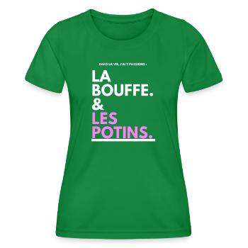 Bouffe et Potins Typo Noir Rose - T-shirt sport Femme - vert - Devant - AI Model Female 172 dark (172cm)