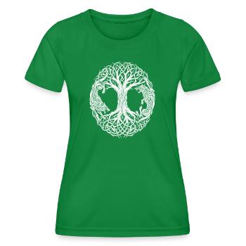 Yggdrasil Weltenbaum & Wölfe - Wikinger Knoten - Frauen Funktions-T-Shirt - Kelly Green - Vorne - AI Model Female 172 dark (172cm)