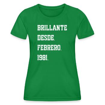 Birthday, February 1981 - Women's Functional T-Shirt - kelly green - Front - AI Model Female 172 dark (172cm)