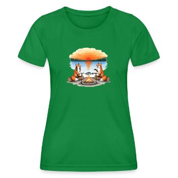 Feu de camp Fox au coucher du soleil au bord du lac - T-shirt sport Femme - vert - Devant - AI Model Female 172 dark (172cm)