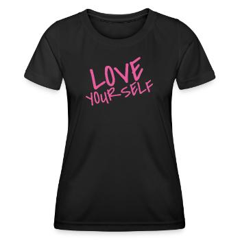Love Your Self – Pink Selflove Statement - Frauen Funktions-T-Shirt - Schwarz - Vorne - AI Model Female 172 light (172cm)