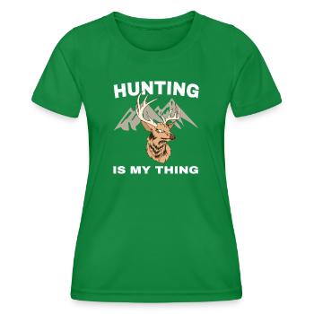 Hunting love: Deer's head in front of mountains - Women's Functional T-Shirt - kelly green - Front - AI Model Female 172 dark (172cm)