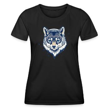 cool fox with headphones - Women's Functional T-Shirt - black - Front - AI Model Female 172 light (172cm)