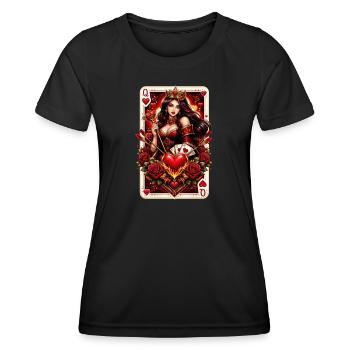 Spielkarte Herzkönigin Paar Valentinstag No. 2 - Frauen Funktions-T-Shirt - Schwarz - Vorne - AI Model Female 172 light (172cm)