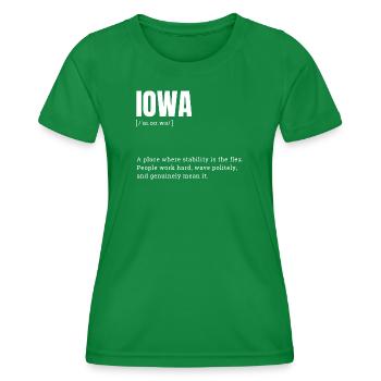 Iowa Bold Typography Statement - Women's Functional T-Shirt - kelly green - Front - AI Model Female 172 dark (172cm)