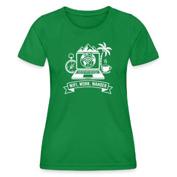 WLAN Wanderlust Laptop Design - Women's Functional T-Shirt - kelly green - Front - AI Model Female 172 dark (172cm)