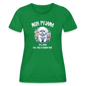 Pyjama Drôle Chien Bichon - T-shirt sport Femme - vert - Devant - AI Model Female 172 dark (172cm)