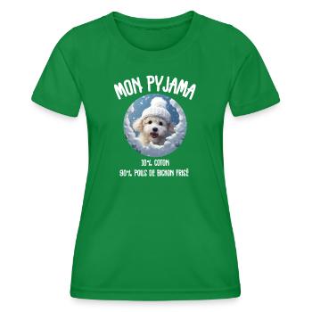 Pyjama Drôle Chien Bichon - T-shirt sport Femme - vert - Devant - AI Model Female 172 dark (172cm)