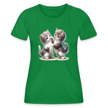 Kätzchenfreundschaft Illustration - Frauen Funktions-T-Shirt - Kelly Green - Vorne - AI Model Female 172 dark (172cm)
