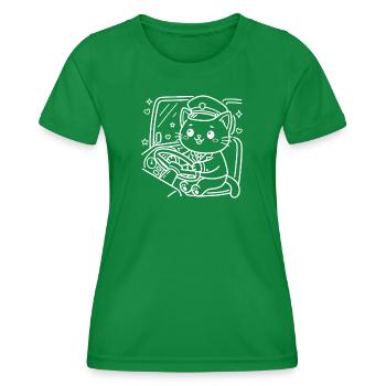 Kawaii Katze Busfahrer - Frauen Funktions-T-Shirt - Kelly Green - Vorne - AI Model Female 172 dark (172cm)