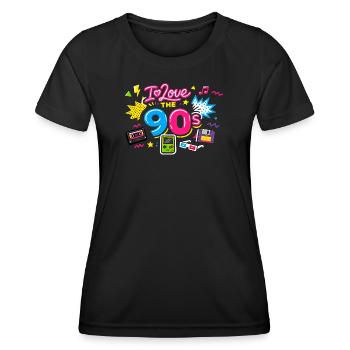 90er Jahre - Frauen Funktions-T-Shirt - Schwarz - Vorne - AI Model Female 172 light (172cm)