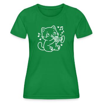 Kawaii Cat Trumpet - Women's Functional T-Shirt - kelly green - Front - AI Model Female 172 dark (172cm)