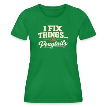 Je répare tout, y compris les queues de cheval | Papa - T-shirt sport Femme - vert - Devant - AI Model Female 172 dark (172cm)