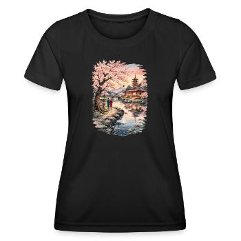 Traditioneller Japanischer Kirschblüten - Frauen Funktions-T-Shirt - Schwarz - Vorne - AI Model Female 172 light (172cm)