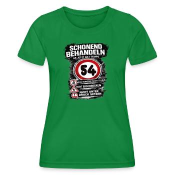 Treat Gently Traffic Sign 54 Birthday - Women's Functional T-Shirt - kelly green - Front - AI Model Female 172 dark (172cm)