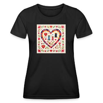 Patchwork Herz mit Garnen - Frauen Funktions-T-Shirt - Schwarz - Vorne - AI Model Female 172 light (172cm)