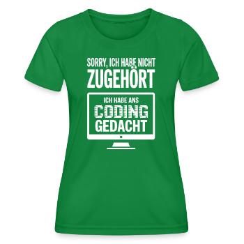 Coding Gedacht: Nicht Zuhören Meme - Frauen Funktions-T-Shirt - Kelly Green - Vorne - AI Model Female 172 dark (172cm)