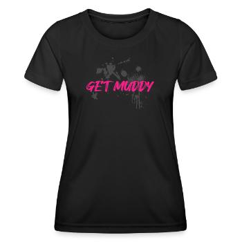 Get muddy Schlammlauf Mud Run Muddy Race - Frauen Funktions-T-Shirt - Schwarz - Vorne - AI Model Female 172 light (172cm)
