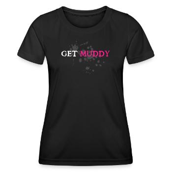 Get muddy Schlammlauf Mud Run Muddy Race - Frauen Funktions-T-Shirt - Schwarz - Vorne - AI Model Female 172 light (172cm)