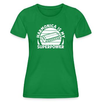 Harmonica Musican Is My Superpower Harmonica - Frauen Funktions-T-Shirt - Kelly Green - Vorne - AI Model Female 172 dark (172cm)