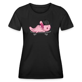 Cooles Axolotl-Skateboarding – Kawaii-Stil - Frauen Funktions-T-Shirt - Schwarz - Vorne - AI Model Female 172 light (172cm)