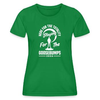 Solar eclipse 2026, August 12 - Women's Functional T-Shirt - kelly green - Front - AI Model Female 172 dark (172cm)