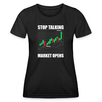 Arrêtez de parler, le marché ouvre Marché boursier Trader - T-shirt sport Femme - noir - Devant - AI Model Female 172 light (172cm)