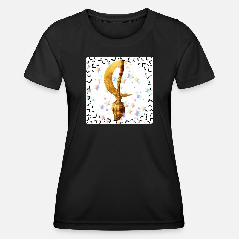 Golden Broom and Magic Moon - Women's Functional T-Shirt - black