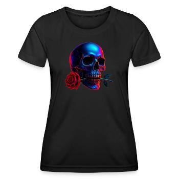 Totenkopf Rose Dark Art Neon Schädel Motiv - Frauen Funktions-T-Shirt - Schwarz - Vorne - AI Model Female 172 light (172cm)