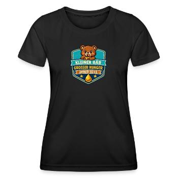 Kleiner Bär: Grosser Hunger Logo - Frauen Funktions-T-Shirt - Schwarz - Vorne - AI Model Female 172 light (172cm)