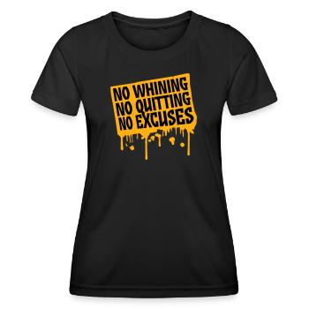 Pas de plaintes, pas d’abandon, pas d’excuses, motivation pour la salle de sport - T-shirt sport Femme - noir - Devant - AI Model Female 172 light (172cm)