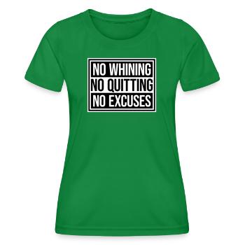 Pas de plaintes, pas d’abandon, pas d’excuses, motivation pour la salle de sport - T-shirt sport Femme - vert - Devant - AI Model Female 172 dark (172cm)