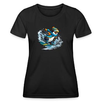 Pinguin Snowboard Blauorange - Frauen Funktions-T-Shirt - Schwarz - Vorne - AI Model Female 172 light (172cm)
