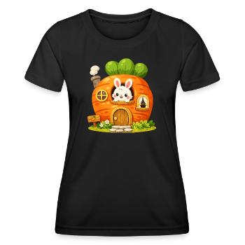La Maison de la Carotte avec le Lapin - T-shirt sport Femme - noir - Devant - AI Model Female 172 light (172cm)