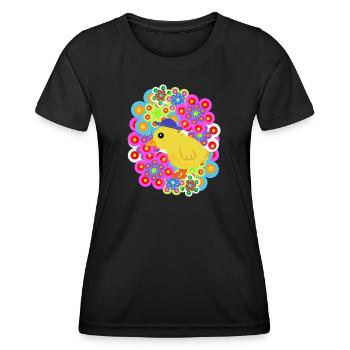 Frühling Retro Küken Huhn Kinder Ostern - Frauen Funktions-T-Shirt - Schwarz - Vorne - AI Model Female 172 light (172cm)