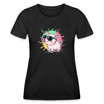 Warm Pig Sunglasses - Women's Functional T-Shirt - black - Front - AI Model Female 172 light (172cm)