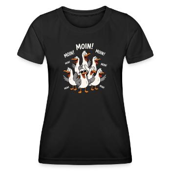 MOIN Möwen Chaos Küste Lustig Shirt - Frauen Funktions-T-Shirt - Schwarz - Vorne - AI Model Female 172 light (172cm)