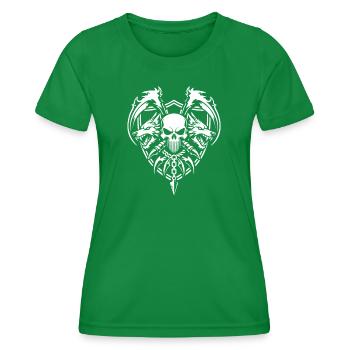 Totenkopf und Zwillingswölfe Krieger-Emblem - Frauen Funktions-T-Shirt - Kelly Green - Vorne - AI Model Female 172 dark (172cm)