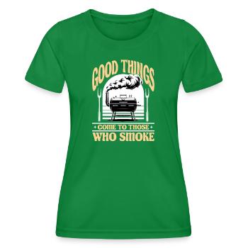 BBQ Grilling Meat Smoking Barbecue - Women's Functional T-Shirt - kelly green - Front - AI Model Female 172 dark (172cm)