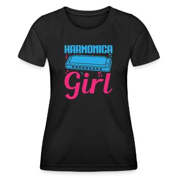 Funny Harmonica Player Girl Harmonica - Frauen Funktions-T-Shirt - Schwarz - Vorne - AI Model Female 172 light (172cm)