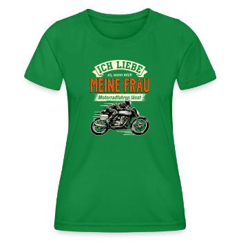 Ich Liebe Meine Frau Motorrad Biker Spruch - Frauen Funktions-T-Shirt - Kelly Green - Vorne - AI Model Female 172 dark (172cm)