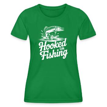 Hooked on Fishing - Frauen Funktions-T-Shirt - Kelly Green - Vorne - AI Model Female 172 dark (172cm)
