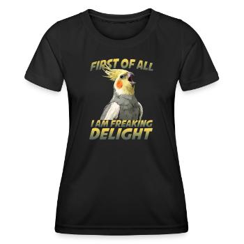 Humour de calopsitte Oiseau Calopsitte Perroquet - T-shirt sport Femme - noir - Devant - AI Model Female 172 light (172cm)