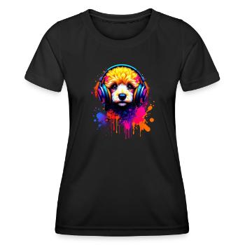 Chiot caniche avec un casque - T-shirt sport Femme - noir - Devant - AI Model Female 172 light (172cm)