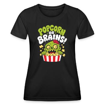 Popcorn Or Brains Zombie Horror - Women's Functional T-Shirt - black - Front - AI Model Female 172 light (172cm)