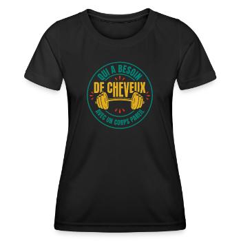 Humour Chauve Musculation Gym - T-shirt sport Femme - noir - Devant - AI Model Female 172 light (172cm)