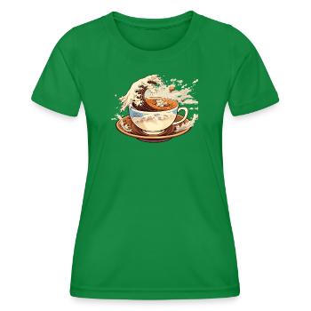 The Great Wave of Coffee - Women's Functional T-Shirt - kelly green - Front - AI Model Female 172 dark (172cm)